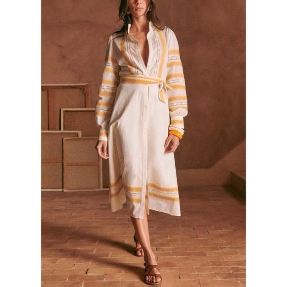 Sezane White Midi Long-Sleeve Cotton Embroidered Elodie Dress - Picture 1 of 7